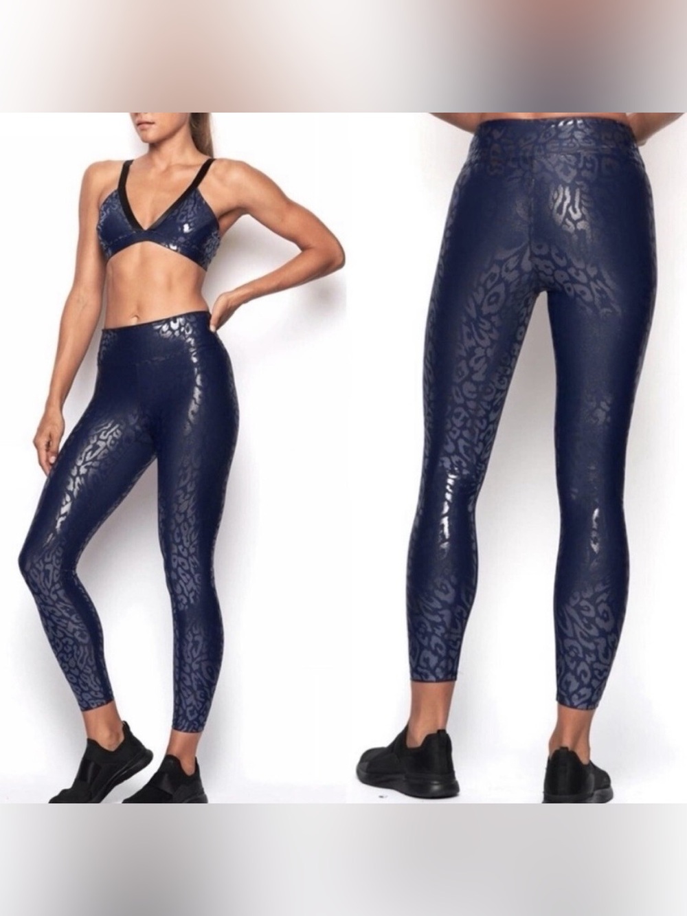 Heroine sport Women's Navy Animal-Print High-Waist Leggings and bra